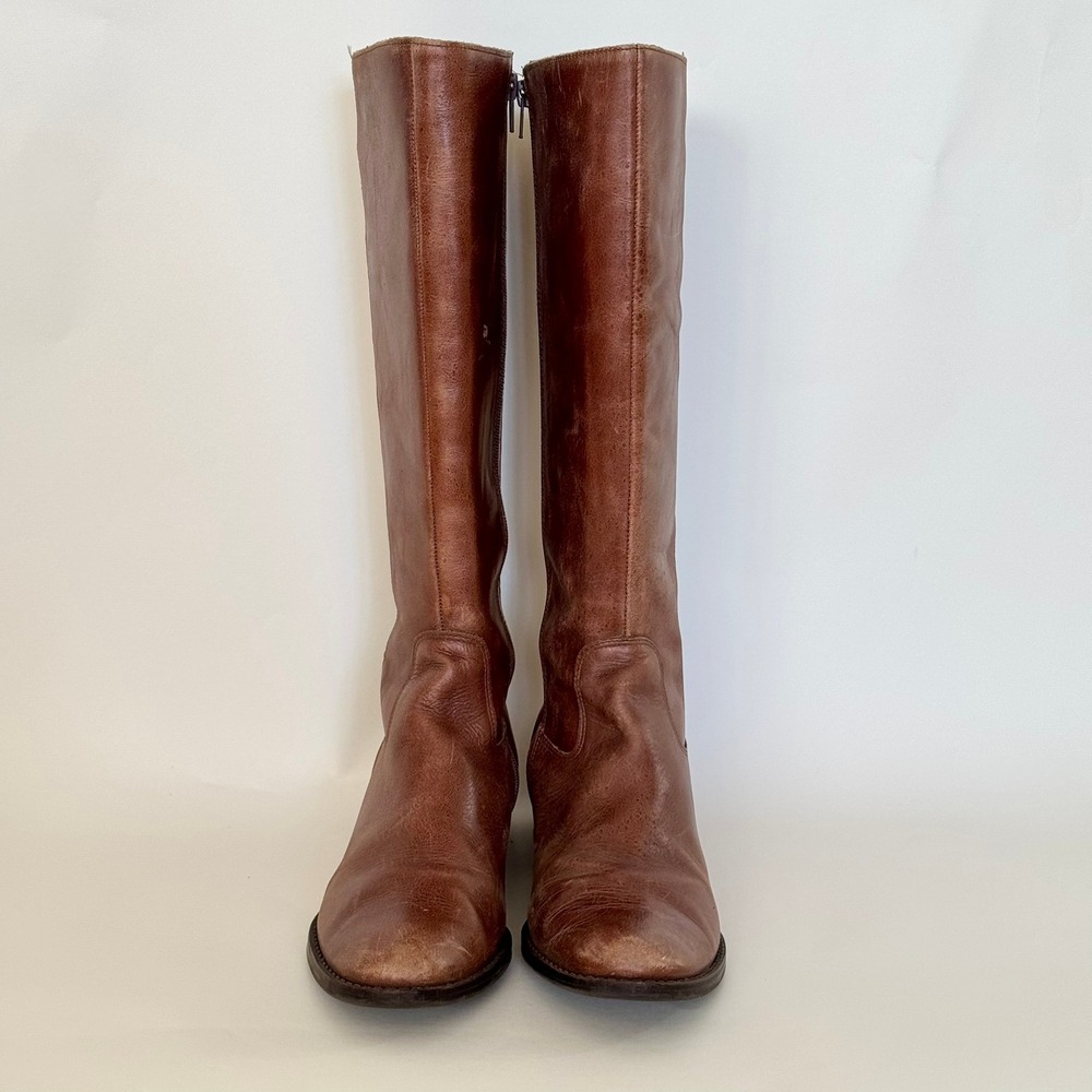Ecco Tall Brown Leather Riding Boot 10 Buckle Equestrian Fall Classic